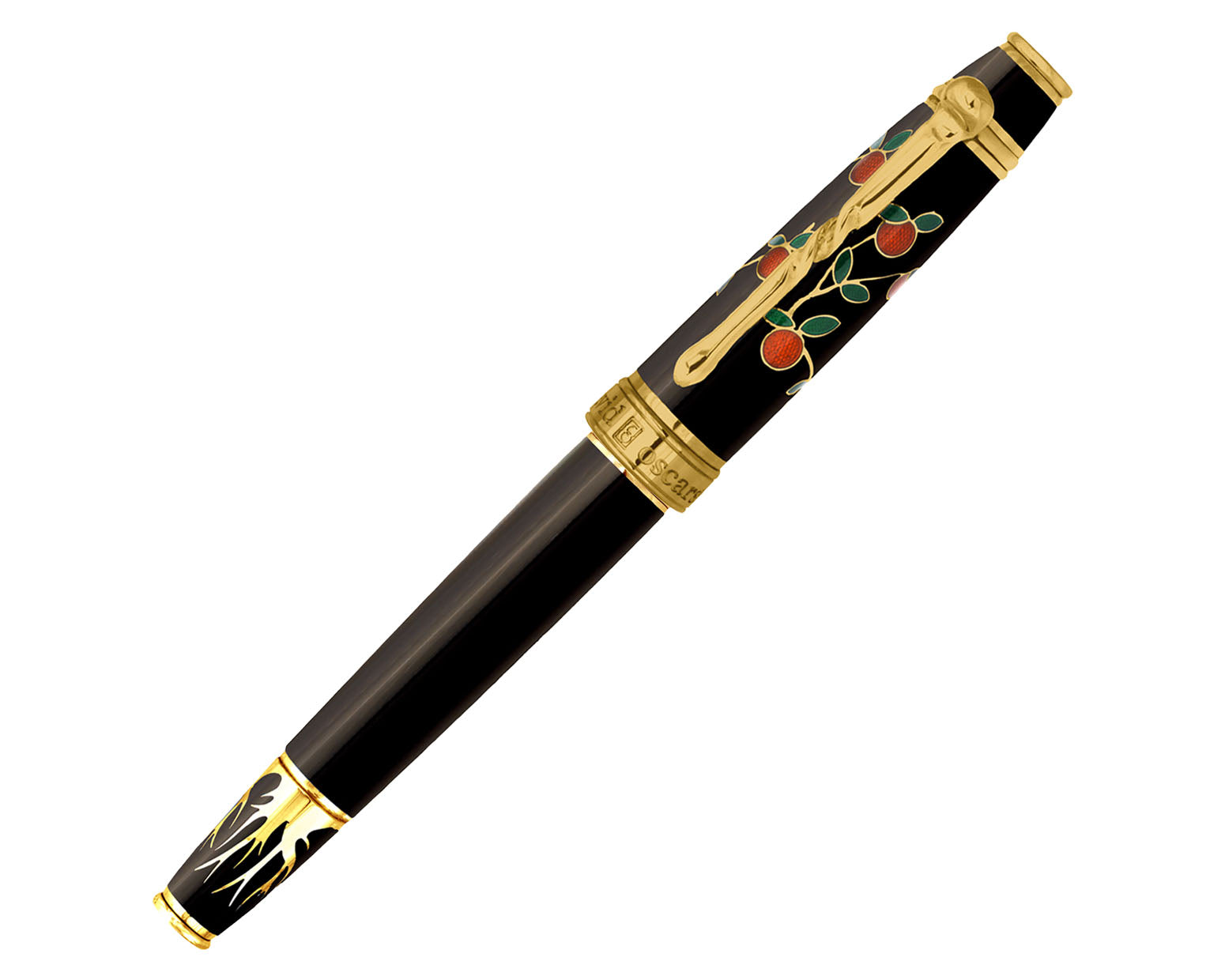 David Oscarson Tree Of Life Rollerball Pen - Black with Orange and Green with Gold Vermeil