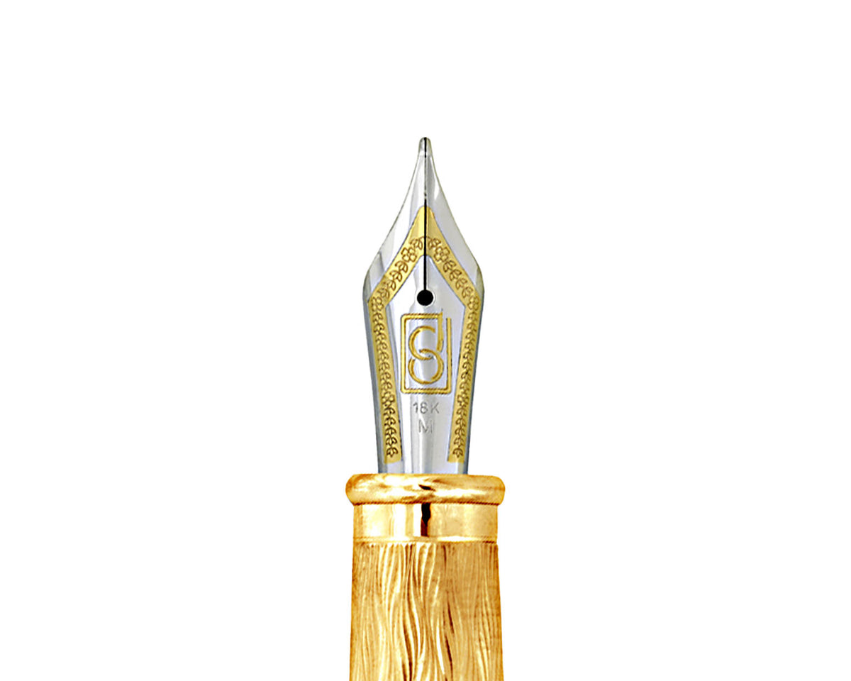 David Oscarson Tree Of Life Fountain Pen - Black with Orange and Green with Gold Vermeil