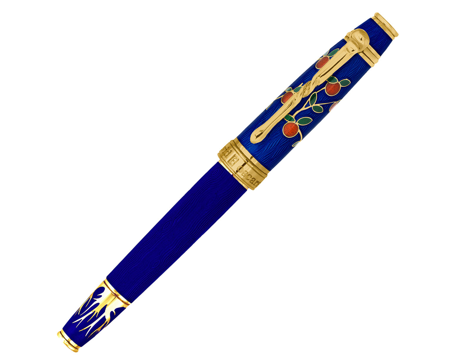 David Oscarson Tree Of Life Rollerball Pen - Sapphire Blue with Orange and Green with Gold Vermeil