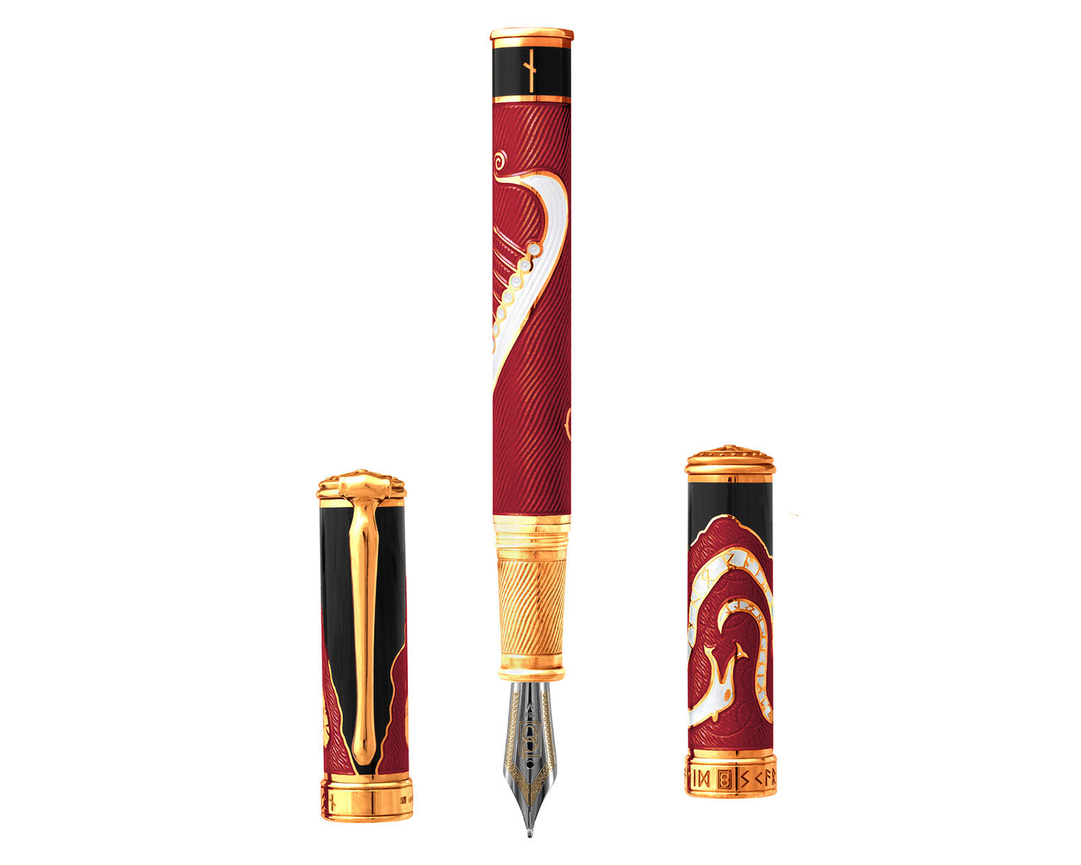 David Oscarson Valhalla Fountain Pen  - Frey - Black, White, Red
