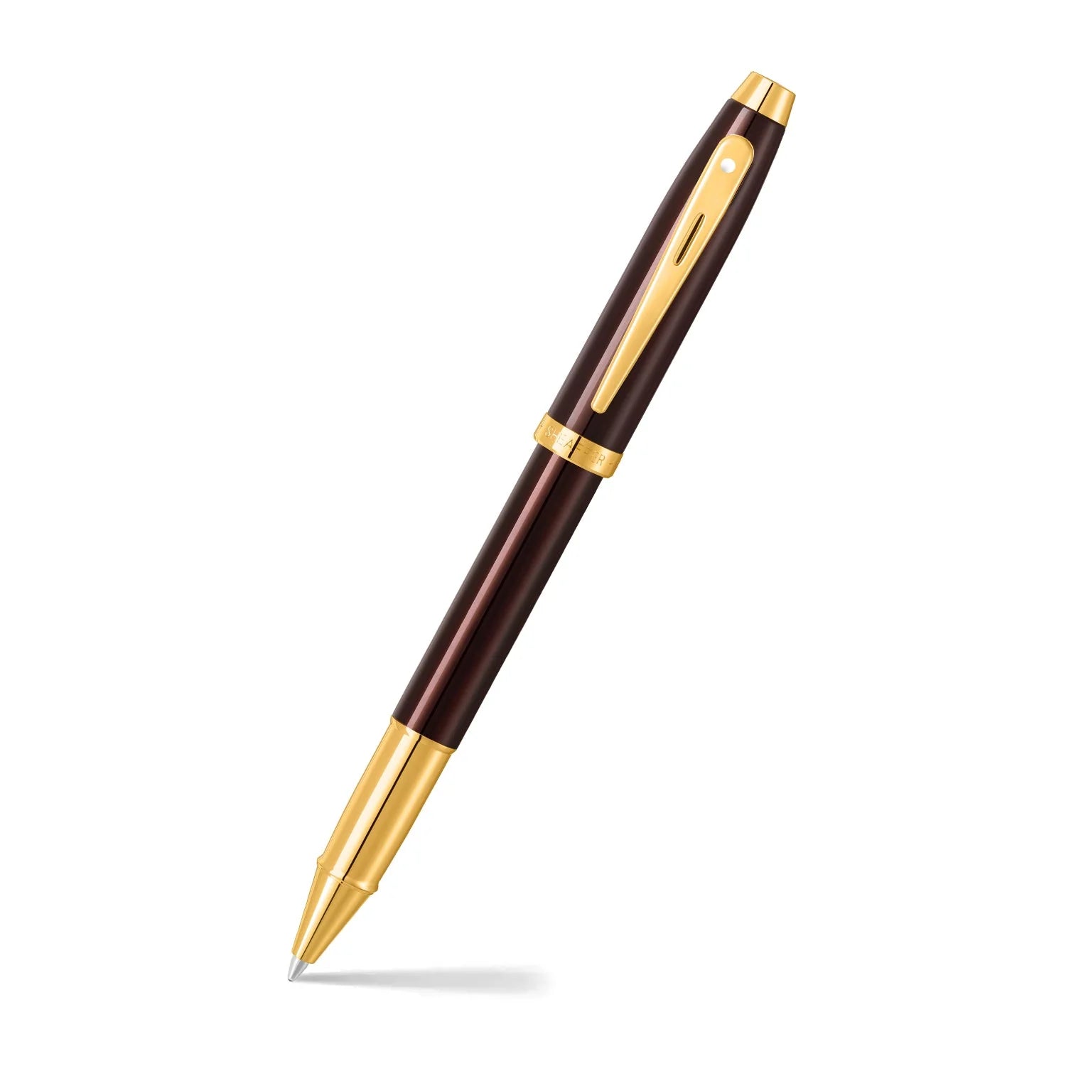 Sheaffer 100 Glossy Coffee Brown Rollerball Pen with PVD Gold-Tone Trim
