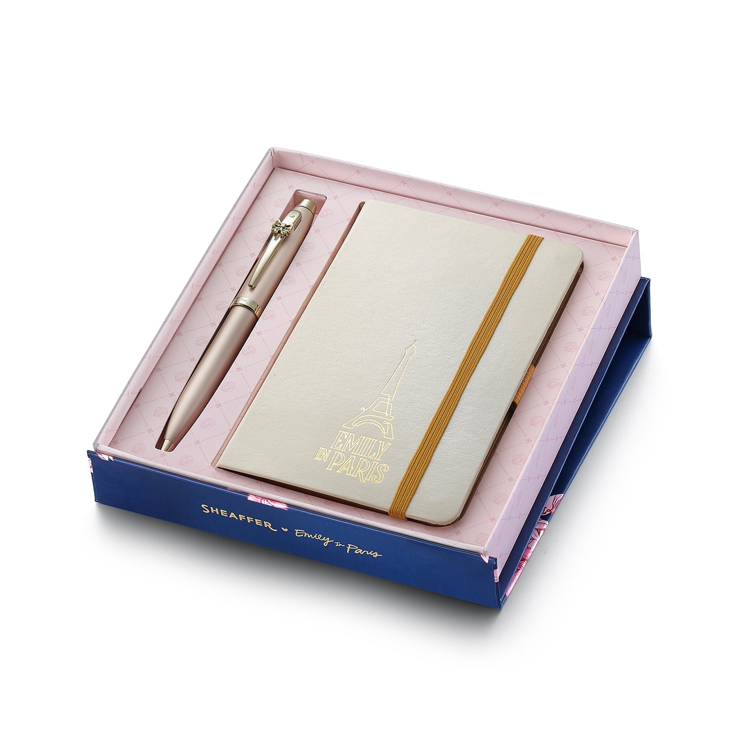 Sheaffer 100 Emily in Paris 9377 Champagne Gold Ballpoint Pen & Hardbound Small Notebook Gift Set