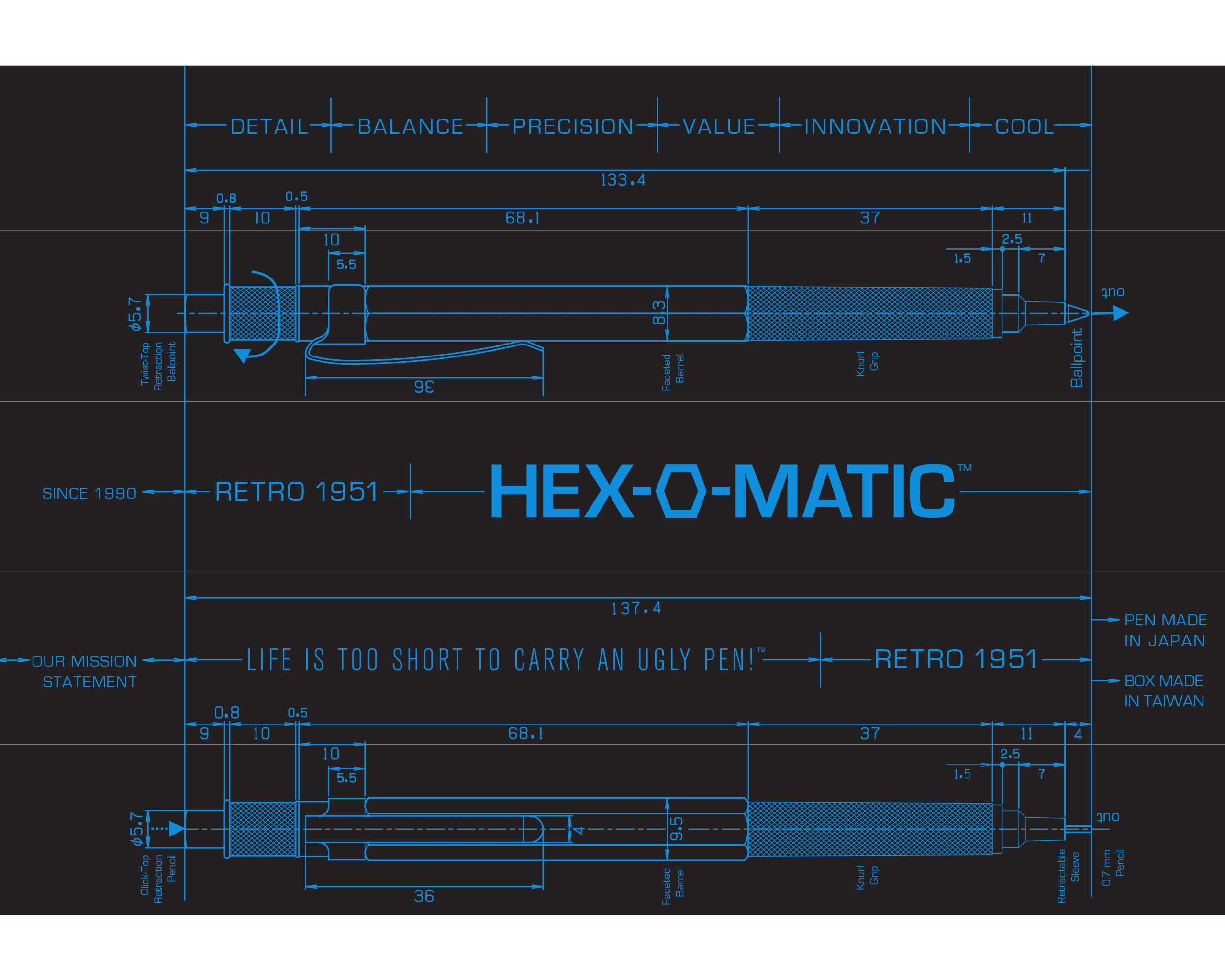 Retro51 HEX-O-MATIC™ Silver Ballpoint Pen
