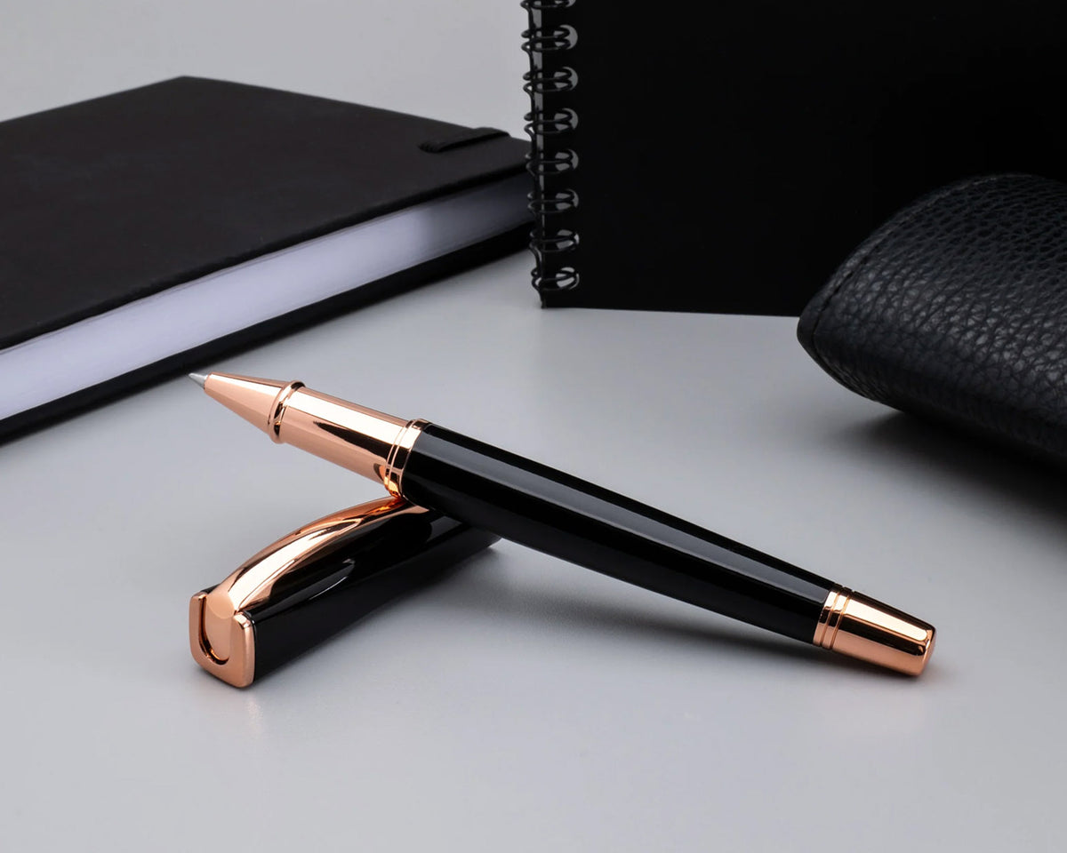 Monteverde Impressa Black with Rose Gold Trim Rollerball Pen