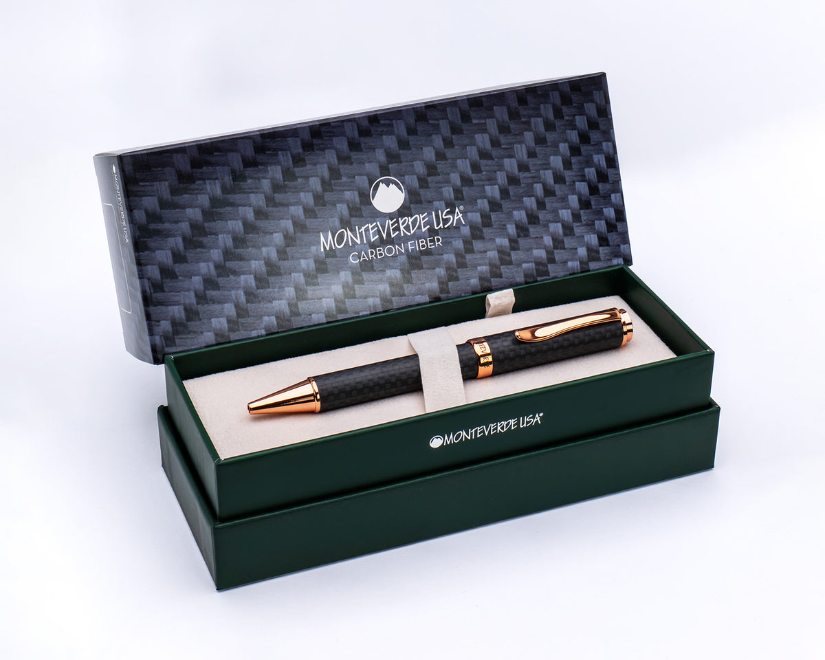 Monteverde Innova Matte Carbon Fiber Ballpoint Pen with Rose Gold Trim