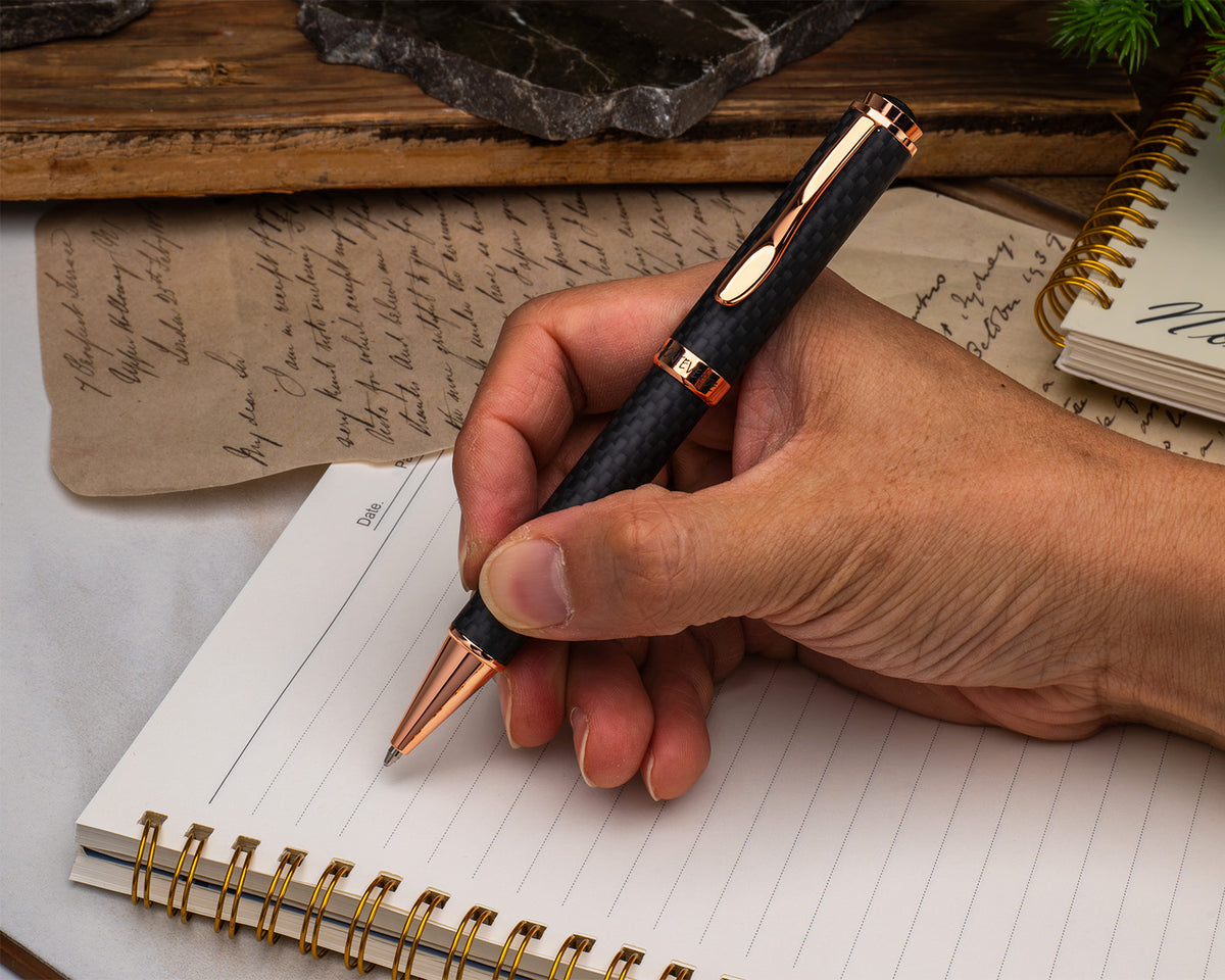 Monteverde Innova Matte Carbon Fiber Ballpoint Pen with Rose Gold Trim