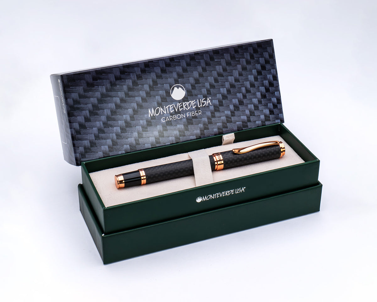 Monteverde Innova Matte Carbon Fiber Fountain Pen with Rose Gold Trim