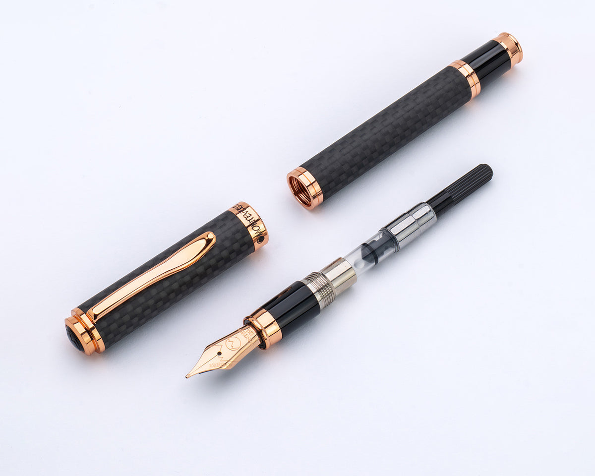 Monteverde Innova Matte Carbon Fiber Fountain Pen with Rose Gold Trim