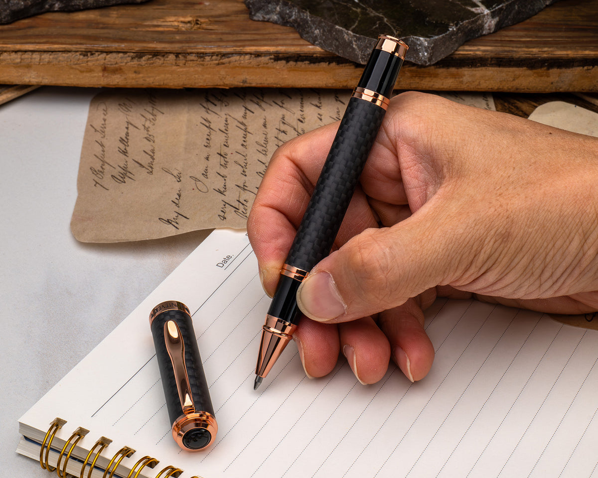 Monteverde Innova Matte Carbon Fiber Rollerball Pen with Rose Gold Trim