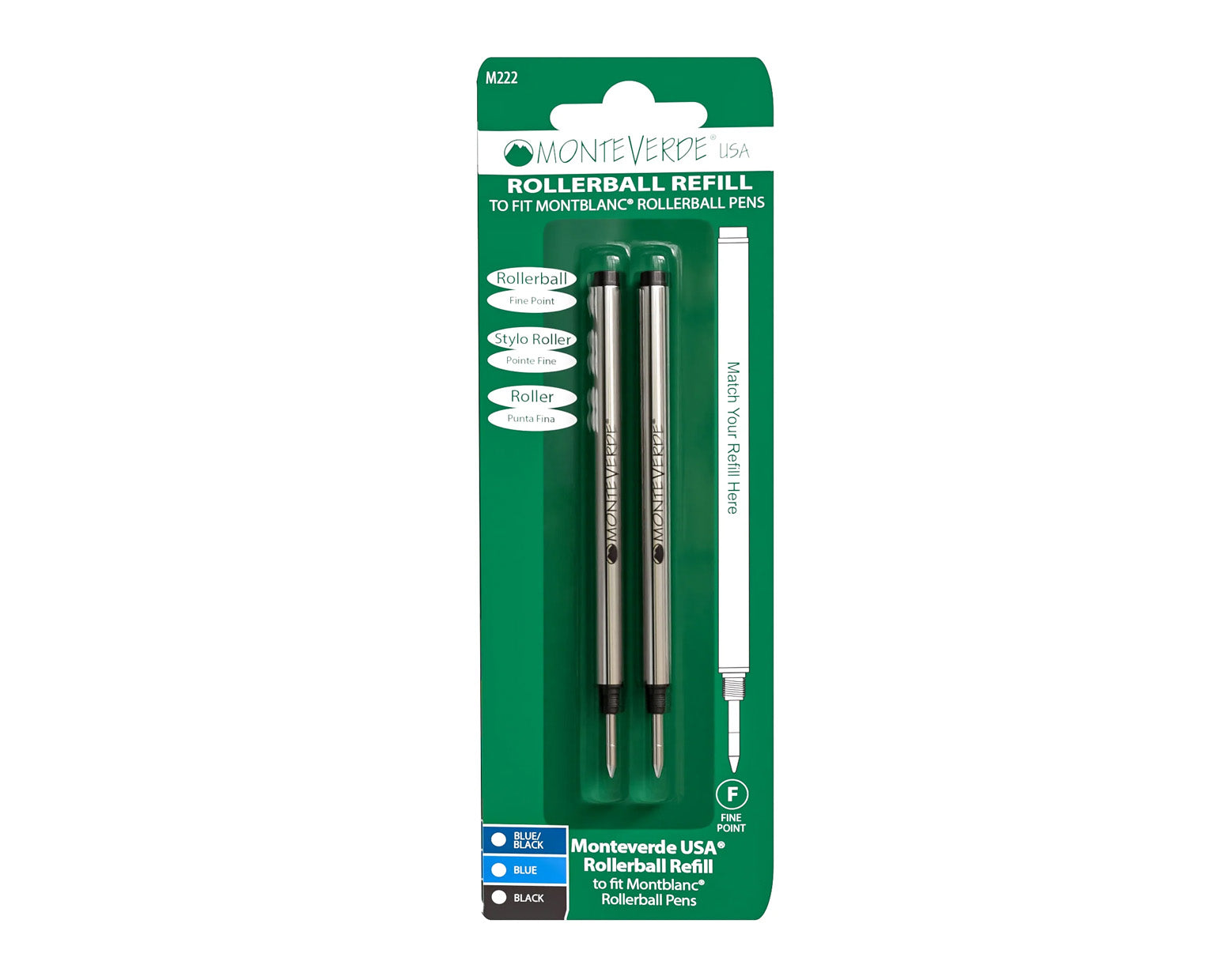 Monteverde Montblanc Rollerball Refill 2 Pack - Black Fine