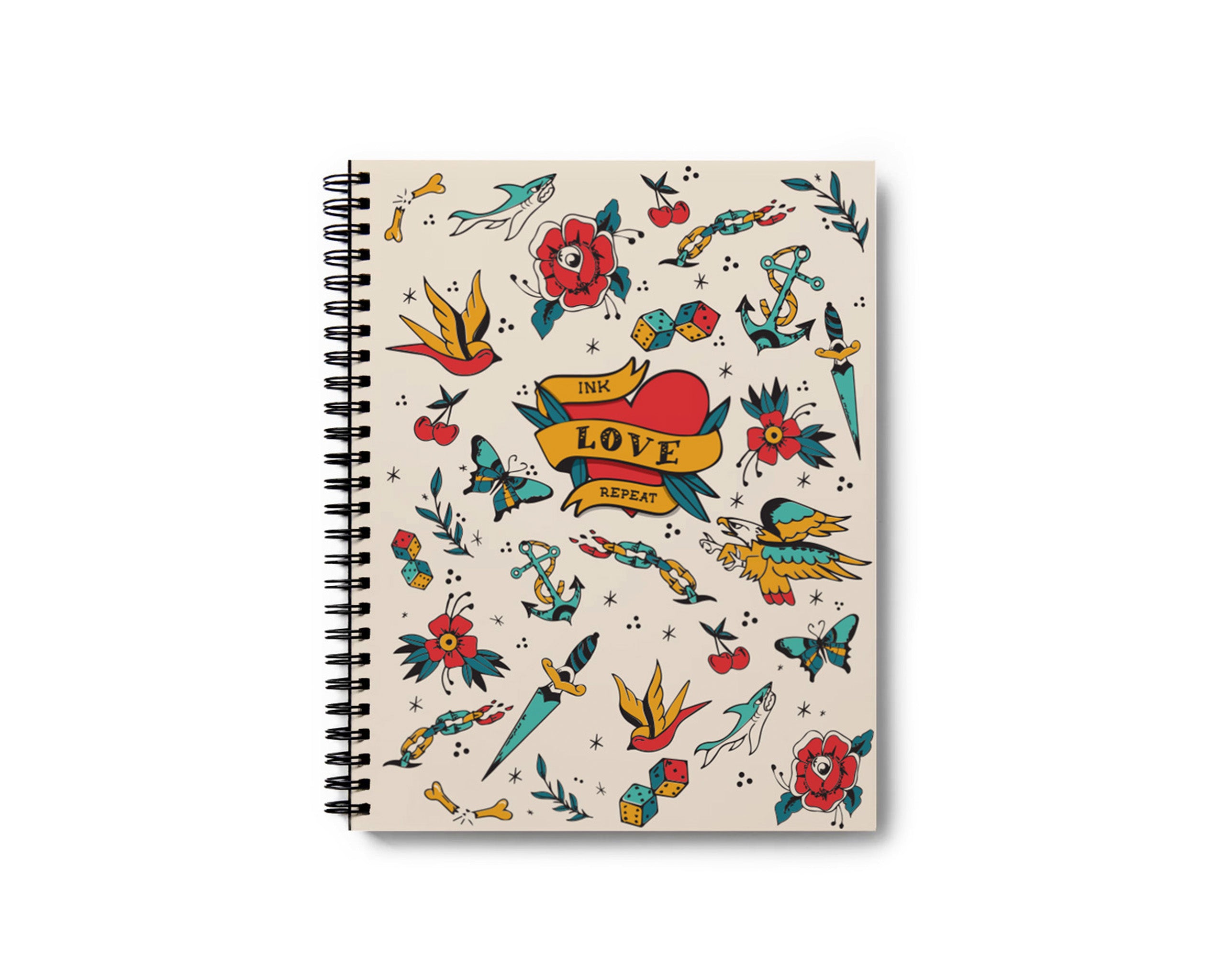 Retro51 Ink Tattoo Pattern Medium Spiral Notebook/Sketchbook with Dot Grid