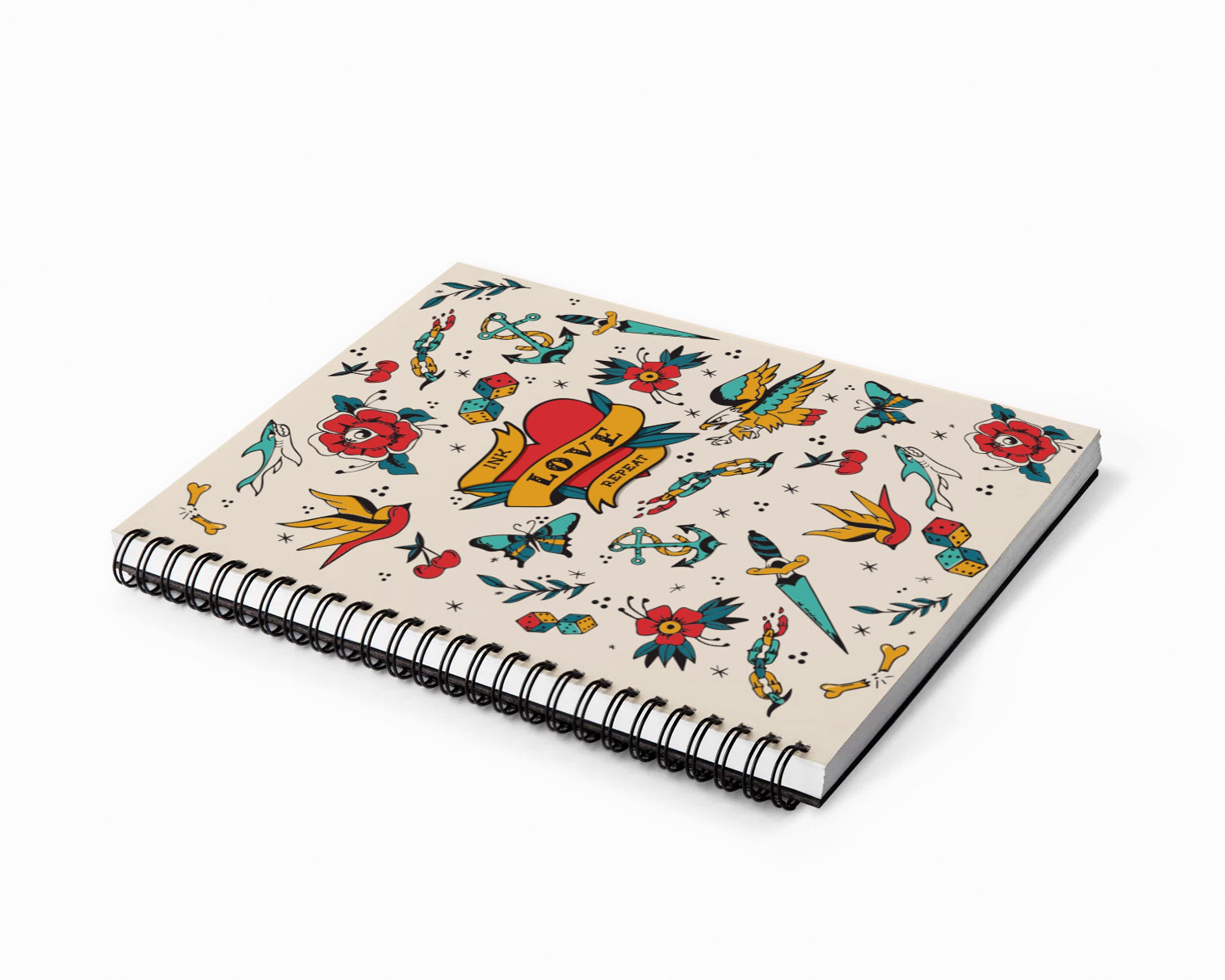 Retro51 Ink Tattoo Pattern Medium Spiral Notebook/Sketchbook with Dot Grid