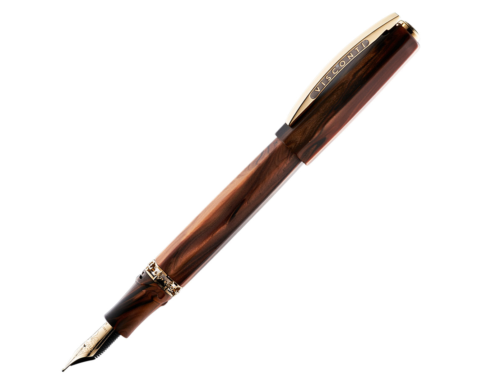 Visconti Medici Briarwood Fountain Pen with Gold Trim