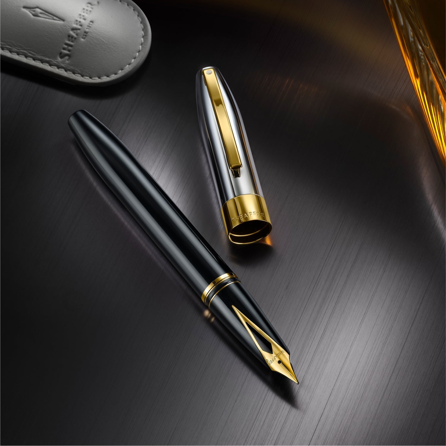 Sheaffer Legacy Glossy Black and Chrome Fountain Pen with 14k PVD Gold-Plated Inlaid Nib and Trims