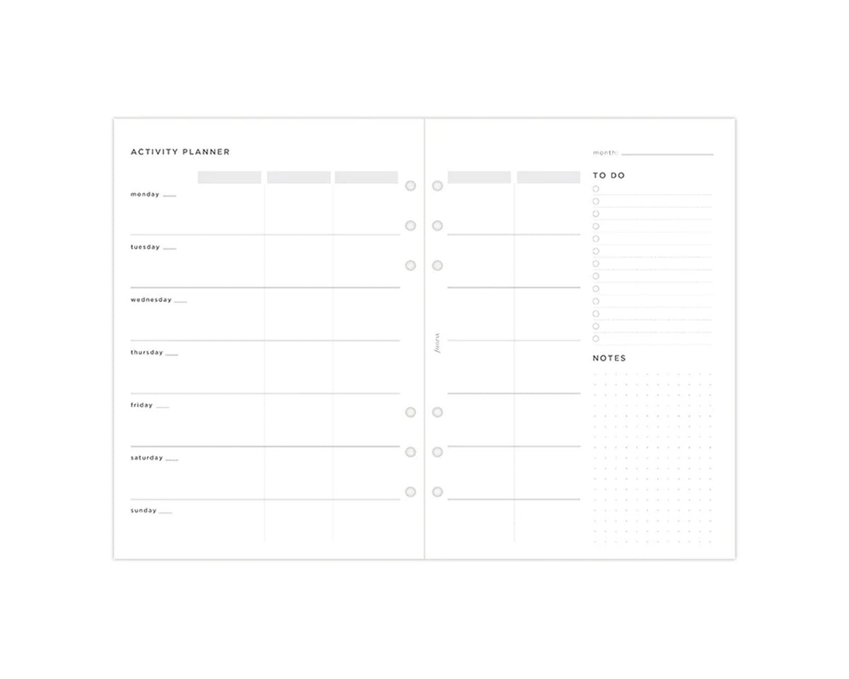 Filofax A5 Activity Planner Refill Sheets