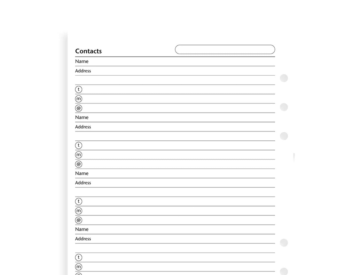 Filofax A5 White Contact Sheets Refill - 24 Sheets