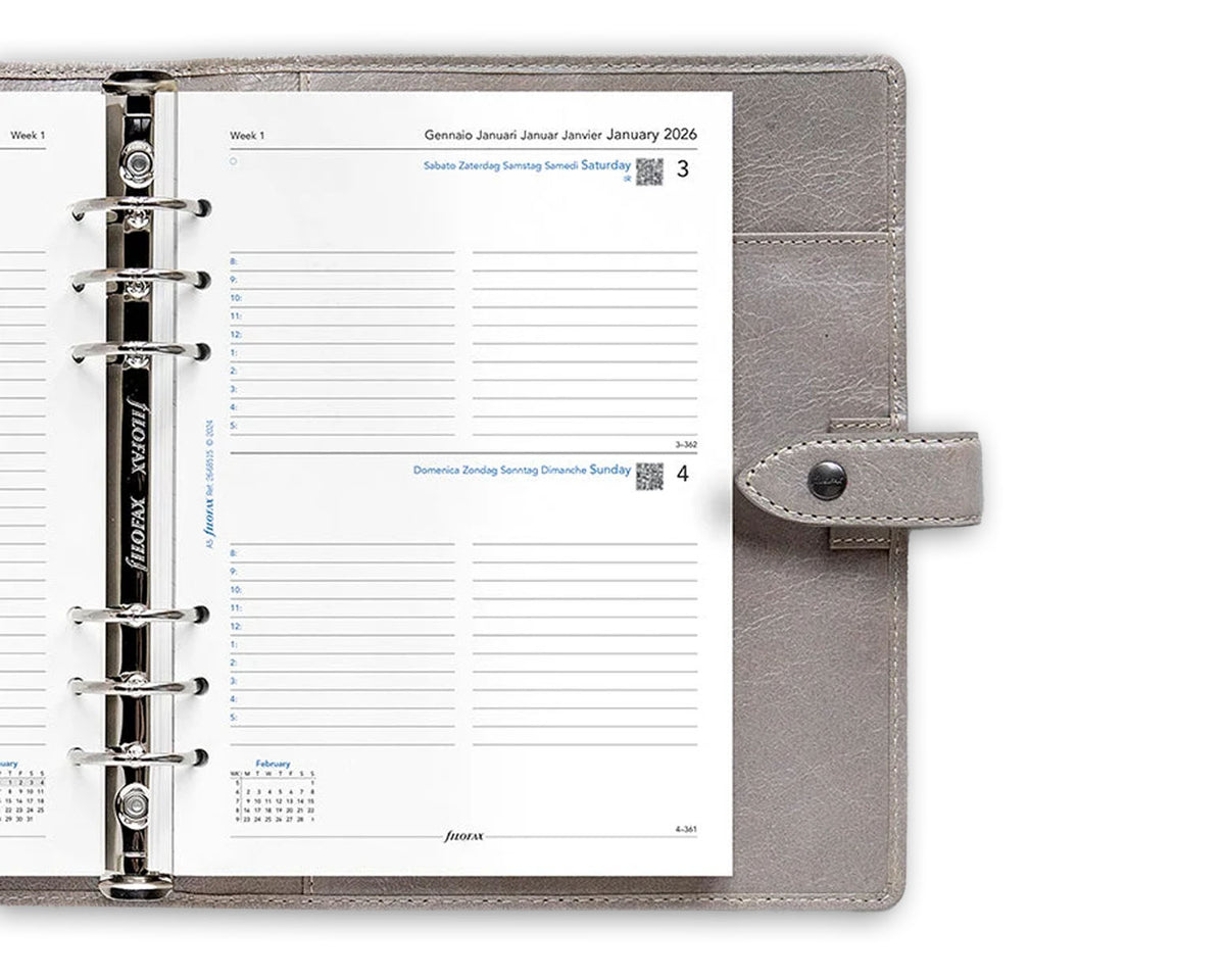 Filofax A5 One Day On A Page 2026 Multi-Language with Appointments Refill