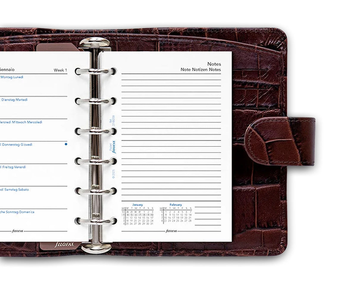 Filofax Pocket Week on One Page with Notes 2027 Multilanguage Refill