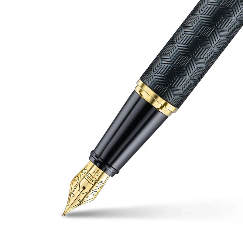 Sheaffer 300 Engraved Matte Black with Chrome Cap/PVD Gold Trim Fountain Pen