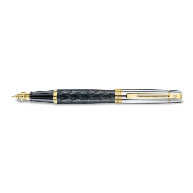 Sheaffer 300 Engraved Matte Black with Chrome Cap/PVD Gold Trim Fountain Pen