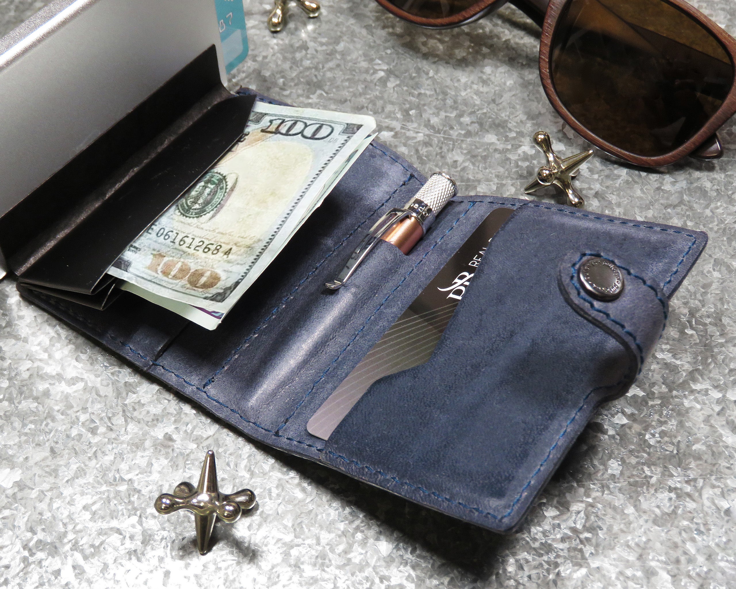 Retro51 Modern Traveler Wallet - Navy With Copper Tornado™ Elite Pen