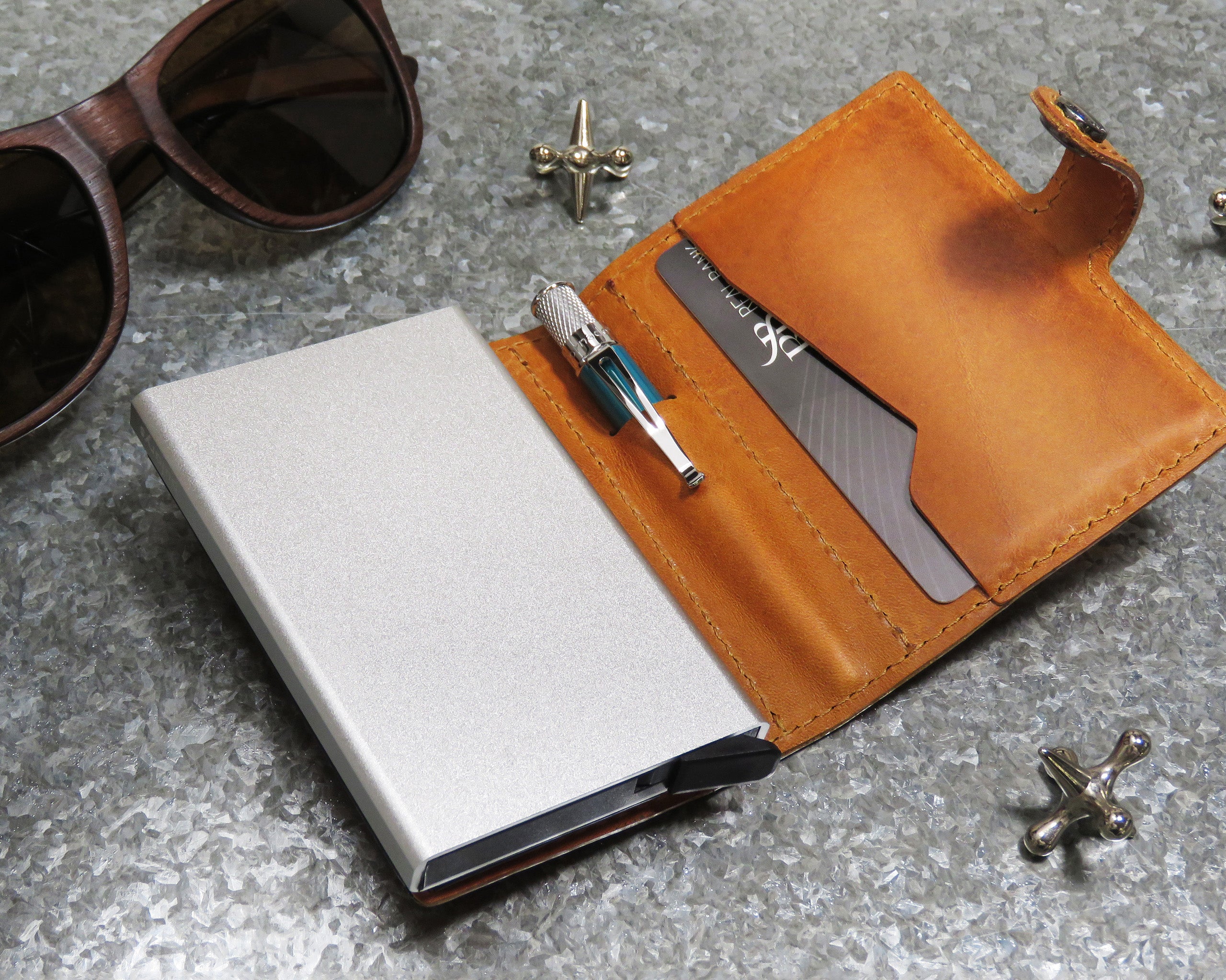 Retro51 Modern Traveler Wallet - Cognac With Turquoise Tornado™ Elite Pen