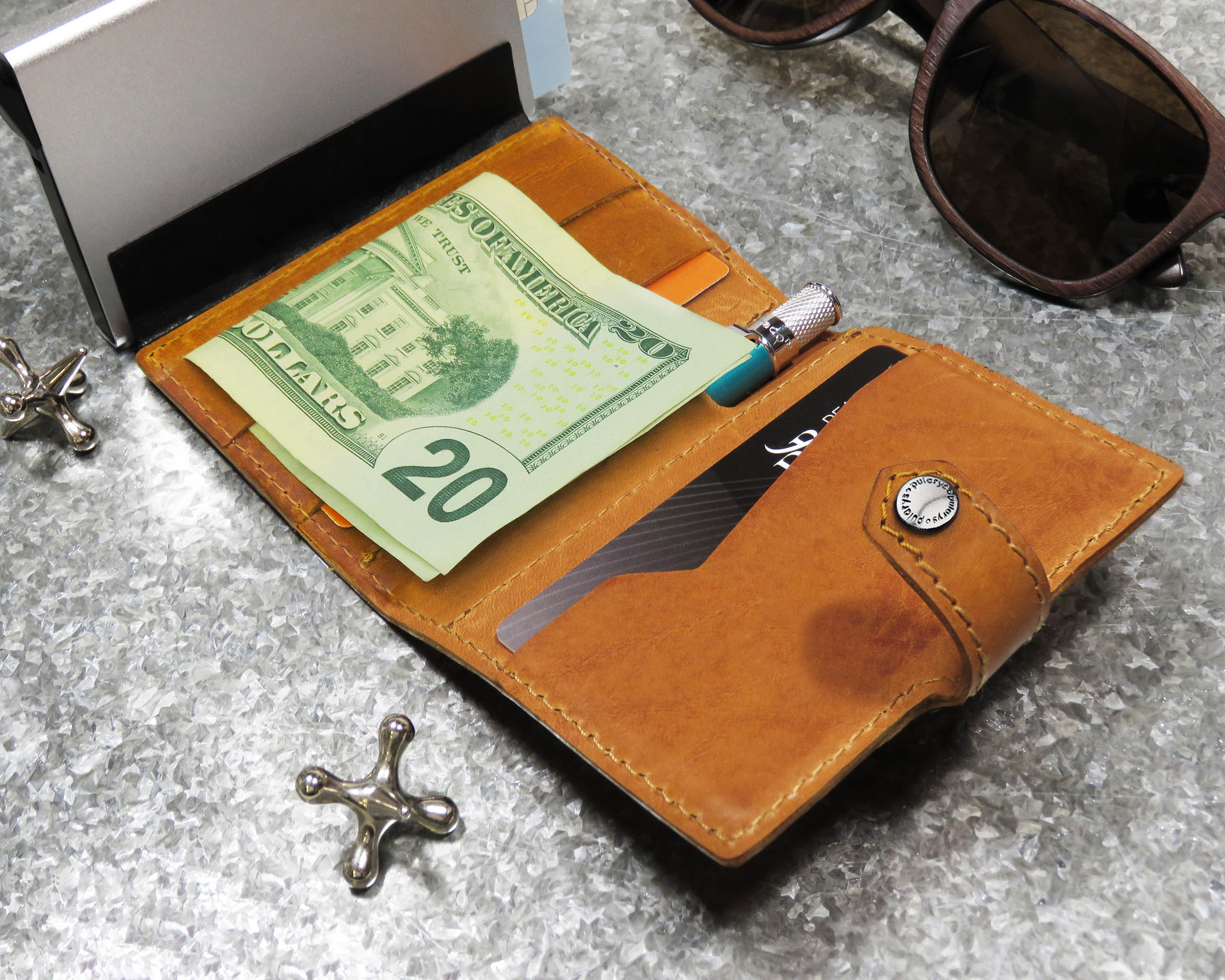 Retro51 Modern Traveler Wallet - Cognac With Turquoise Tornado™ Elite Pen