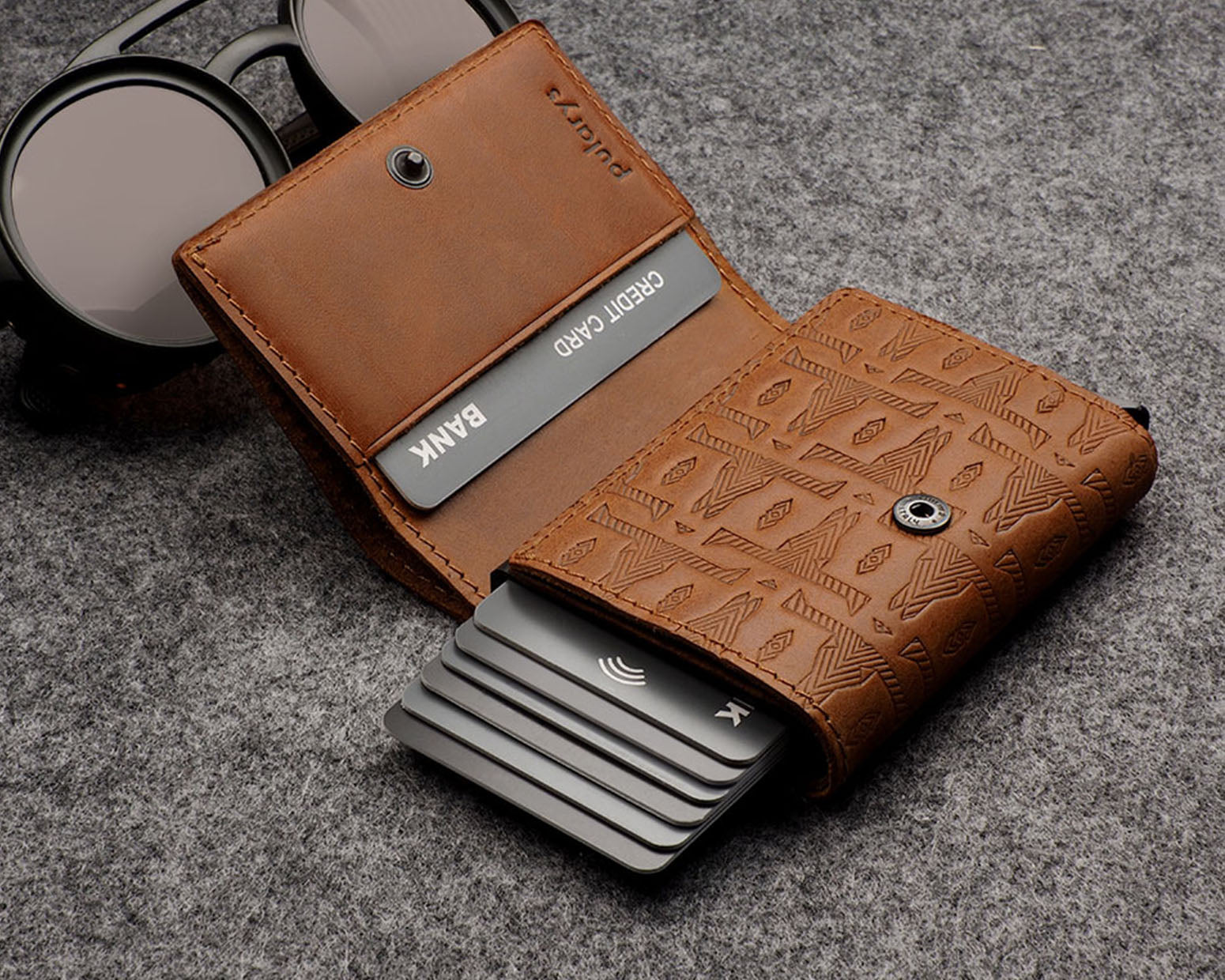 Pularys BOSTO Wallet - Native Decor in Cognac