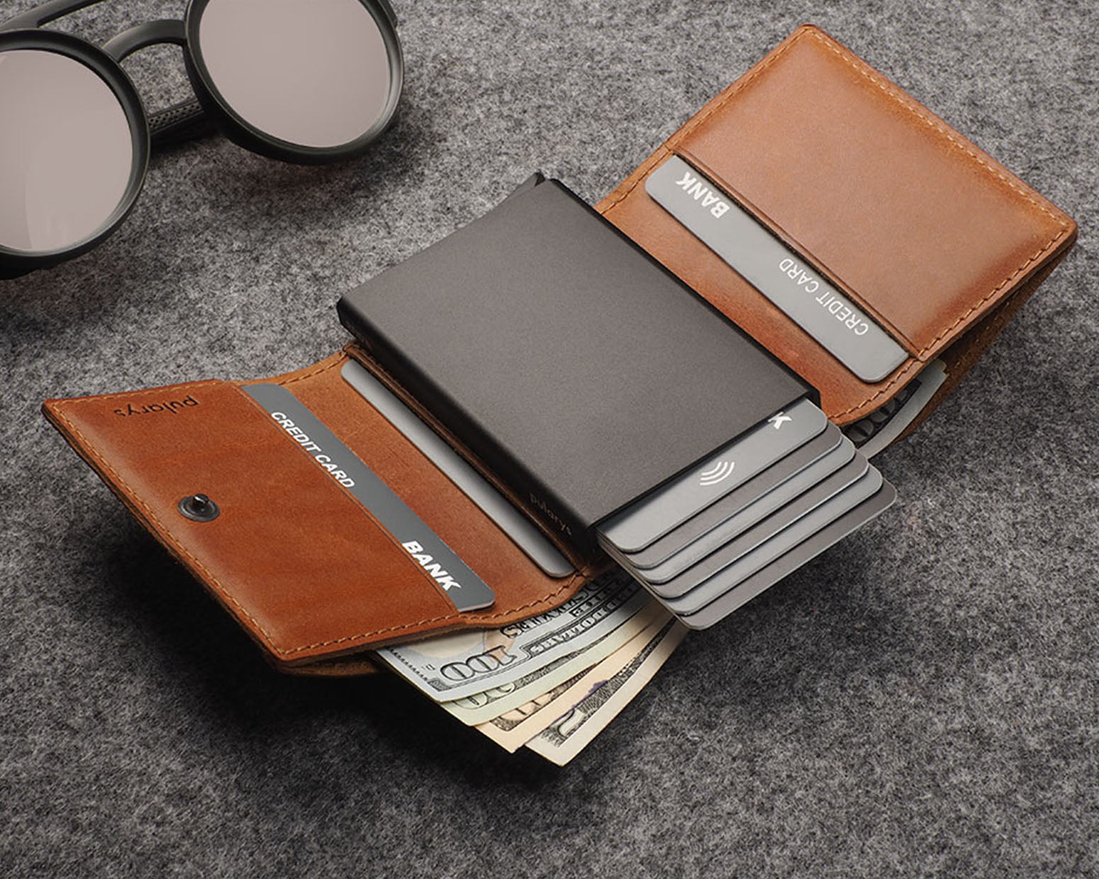 Pularys BOSTO Wallet - Native Decor in Cognac